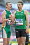 23 July 2017; Paul Keogan of Ireland congradulating the winner of the men's 400m T37 Charl Du Toit (RSA) during the 2017 Para Athletics World Championships at the Olympic Stadium in London. Photo by Luc Percival/Sportsfile