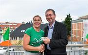 24 July 2017; Olympic Council of Ireland president, Sarah Keane speaking with Irish Ambassador to Hungary, Patrick Kelly during a visit to Team Ireland athletes, at the European Youth Olympic Festival 2017 at the athletes village in Gyor, Hungary. Photo by Eóin Noonan/Sportsfile