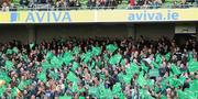 25 February 2012; Ireland supporters cheer on their side during the game. RBS Six Nations Rugby Championship, Ireland v Italy, Aviva Stadium, Lansdowne Road, Dublin. Picture credit: Ray McManus / SPORTSFILE