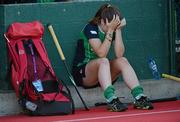 25 March 2012; A dejected Audrey O'Flynn, Ireland, following her side's defeat. Women's Olympic Qualifying Tournament, Belgium v Ireland, Beerschot T.H.C., Kontich, Antwerp, Belgium. Picture credit: Stephen McCarthy / SPORTSFILE