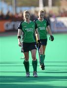 25 March 2012; A dejected Nicola Simmons, left, and Emma Clarke, Ireland, leave the field following their side's defeat. Women's Olympic Qualifying Tournament, Belgium v Ireland, Beerschot T.H.C., Kontich, Antwerp, Belgium. Picture credit: Stephen McCarthy / SPORTSFILE