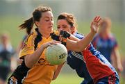 25 March 2012; Aisling Newton, NUI Maynooth, in action against Rachel Kennealy, Mary Immaculate College Limerick. Giles Cup Final, Mary Immaculate College Limerick v NUI Maynooth, Queen's University Belfast, University Road, Belfast. Picture credit: Oliver McVeigh / SPORTSFILE