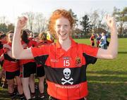 25 March 2012; Louise Ni Mhuircheartaigh, University College Cork, celebrates after the game. O'Connor Cup Final, University of Ulster Jordanstown  v University of College Cork, Queen's University Belfast, University Road, Belfast. Picture credit: Oliver McVeigh / SPORTSFILE