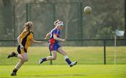 25 March 2012; Naomi Carroll, Mary Immaculate College, in action against Sarah Hogan, NUI Maynooth. Giles Cup Final, Mary Immaculate College Limerick  v NUI Maynooth, Queen's University Belfast, University Road, Belfast. Picture credit: Oliver McVeigh / SPORTSFILE