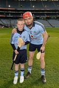 24 March 2012; Mascot Daniel Ryan, from Golden, Co. Tipperary, with his uncle and Dublin forward Ryan O'Dwyer before the Allianz Hurling League Game, Croke Park, Dublin. Picture credit: Ray McManus / SPORTSFILE