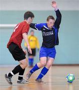 27 March 2012; John Brendan Dobbin, University of Ulster, in action against Robert Sweeney, I.T. Carlow, during their semi-final game. Colleges and Universities Futsal National Cup Finals, Gormanston College, Gormanston, Co. Meath. Photo by Sportsfile