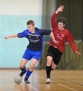 27 March 2012; Shane Jennings, University of Ulster, in action against George Bell, I.T. Carlow, during their semi-final game. Colleges and Universities Futsal National Cup Finals, Gormanston College, Gormanston Co. Meath. Photo by Sportsfile