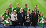 25 July 2017; In attendance at the M.Donelly Poc Fada Finals Launch are, front row from left, Faye McCarthy of Dublin, Ard Stiúrthóir Camogie Joan O'Flynn, Martin Donnelly of MD Sports, Vice President of the GAA, Jim Bolger, Poc Fada Chairman Humphrey Kelleher and Aoife Murray of Cork, with backrow, from left, Brendan Cummins of Tipperary, Kevin Moran of Waterford, James McInerney of Clare and Anthony Nash of Cork, pictured at Croke Park in Dublin. Photo by Sam Barnes/Sportsfile