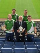25 July 2017; In attendance at the M.Donelly Poc Fada Finals Launch are from left, Kevin Moran of Waterford, Brendan Cummins of Tipperary, Martin Donnelly of MD Sports, Anthony Nash of Cork and James McInerney of Clare, at Croke Park in Dublin. Photo by Sam Barnes/Sportsfile