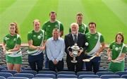 25 July 2017; In attendance at the M.Donelly Poc Fada Finals Launch are from left, Faye McCarthy of Dublin, Kevin Moran of Waterford, Brendan Cummins of Tipperary, Wexford hurling manager Davy Fitzgerald, Martin Donnelly of MD Sports, Anthony Nash of Cork, James McInerney of Clare, and Aoife Murray of Cork, at Croke Park in Dublin. Photo by Sam Barnes/Sportsfile
