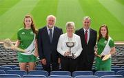 25 July 2017; In attendance at M.Donelly Poc Fada Finals Launch are, from left, Faye McCarthy of Dublin, Martin Donnelly of MD Sport, Ard Stiúrthóir Camogie Joan O'Flynn, Poc Fada Chairman Humphrey Kelleher and Aoife Murray of Cork, pictued at Croke Park in Dublin. Photo by Sam Barnes/Sportsfile
