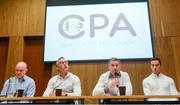 25 July 2017; In attendance are CPA executive members, from left, Michael Higgins, National Registration Coordinator, Anthony Moyles, Treasurer, Michéal Briody, Chairman, and Aaron Kernan, Grassroots Coordinator, during a Club Players Association Press Conference as the CPA unveil a national fixture plan and call out for the GAA to set April aside for club activity only. Campus Conference Centre, National Sports Campus, Abbotstown, in Dublin. Photo by Piaras Ó Mídheach/Sportsfile