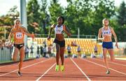 25 July 2017; Team Ireland's Patience Jumbo Gula, centre, from Dundalk, Co. Louth, competing in the womens 100m race during the European Youth Olympic Festival 2017 at Olympic Park in Gyor, Hungary. Photo by Eóin Noonan/Sportsfile