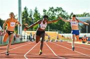 25 July 2017; Team Ireland's Patience Jumbo Gula, centre, from Dundalk, Co. Louth, competing in the womens 100m race during the European Youth Olympic Festival 2017 at Olympic Park in Gyor, Hungary. Photo by Eóin Noonan/Sportsfile