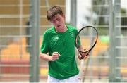 26 July 2017; Team Ireland's Conor Gannon, from Leopardstown, Dublin, celebrates after winning a point in the men's tennis singles, round 2, during the European Youth Olympic Festival 2017 at Olympic Park in Gyor, Hungary. Photo by Eóin Noonan/Sportsfile