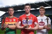 26 July 2017; Carlow footballer Paul Broderick, Cork hurler Conor Lehane, GAA/GPA Players of the Month for May, and Kildare footballer Daniel Flynn, GAA/GPA Player of the Month for June, at Croke Park in Dublin. Photo by Cody Glenn/Sportsfile