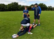 26 July 2017; Leinster Coach, Stephen Maher, gives instructions to Ben Crowe and Charlie Coughlan, at the Bank of Ireland Leinster Rugby School of Excellence at The King's Hospital in Dublin. Photo by Sam Barnes/Sportsfile