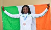 26 July 2017; Team Ireland's Patience Jumbo Gula, from Dundalk, Co. Louth, with her bronze medal after coming third in the women's 100m final at the European Youth Olympic Festival in Gyor, Hungary. Photo by Eóin Noonan/Sportsfile