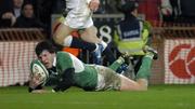 24 February 2007; Shane Horgan, Ireland, goes over for his side's third try. RBS Six Nations Rugby Championship, Ireland v England, Croke Park, Dublin. Picture Credit: Brian Lawless / SPORTSFILE