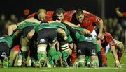 24 March 2012; The Munster pack, including, from left, BJ Botha, Damien Varley, Wian Du Preez and Dave O'Callaghan, prepare to engage the Connacht pack. Celtic League, Connacht v Munster, Sportsground, Galway. Picture credit: Brendan Moran / SPORTSFILE
