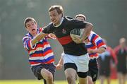 28 March 2012; Stephen Alexandra, The High School, is tackled by Ciaran Deegan, Templeogue College. Vinnie Murray Plate Final, The High School v Templeogue College, Templeville Road, Dublin. Picture credit: Matt Browne / SPORTSFILE