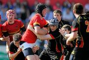 28 March 2012; Cian Barry, CBC, is tackled by Tom Walsh, left, and Darragh Ryan, Ardscoil Ris. Avonmore Milk Schools Munster Junior Cup Final, CBC, Cork v Ardscoil Ris, Limerick, Musgrave Park, Cork. Picture credit: Diarmuid Greene / SPORTSFILE