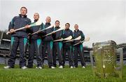 30 March 2012; Centra’s GAA Hurling Ambassadors for 2012, from left, Damien Hayes, Galway, Eoin Kelly, Tipperary, John Mullane, Waterford, Conal Keaney, Dublin, Seán Óg Ó hAilpín, Cork, and Henry Shefflin, Kilkenny, today launched Centra’s programme of activity for the GAA All-Ireland Senior Hurling Championship. Centra who are celebrating the third year of sponsorship are spreading the hurling message throughout 15 communities around Ireland with its Centra Brighten Up Your Day Community events that will run from Saturday 21st April to Saturday 28th July. The family friendly free events will feature the top senior hurlers in Ireland and will take place in Dublin, Cork, Kilkenny, Galway, Offaly, Cavan, Donegal, Wexford, Kildare, Clare, Limerick, Waterford, Tipperary and Kerry. All events are free; registration will take place in Centra stores throughout the country or by email to centragaa@centra.ie or Freetext CENTRA followed by the county of the event you would like to attend and your name to 50050. For more information log onto www.centra.ie or www.facebook.com/centraireland. Croke Park, Dublin. Photo by Sportsfile