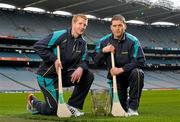 30 March 2012; Centra’s GAA Hurling Ambassadors for 2012, Henry Shefflin, left, Kilkenny, and Conal Keaney, Dublin, today launched Centra’s programme of activity for the GAA All-Ireland Senior Hurling Championship. Centra who are celebrating the third year of sponsorship are spreading the hurling message throughout 15 communities around Ireland with its Centra Brighten Up Your Day Community events that will run from Saturday 21st April to Saturday 28th July. The family friendly free events will feature the top senior hurlers in Ireland and will take place in Dublin, Cork, Kilkenny, Galway, Offaly, Cavan, Donegal, Wexford, Kildare, Clare, Limerick, Waterford, Tipperary and Kerry. All events are free; registration will take place in Centra stores throughout the country or by email to centragaa@centra.ie or Freetext CENTRA followed by the county of the event you would like to attend and your name to 50050. For more information log onto www.centra.ie or www.facebook.com/centraireland. Croke Park, Dublin. Photo by Sportsfile