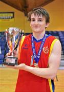 30 March 2012; St Fintan's High School Sutton captain Ciaran Rose with the cup after the game. All-Ireland Schools League Finals 2012, Presentation Bray, Wicklow v St Fintan's High School Sutton, Dublin, National Basketball Arena, Tallaght, Dublin. Picture credit: Barry Cregg / SPORTSFILE