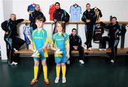 30 March 2012; Centra’s GAA hurling ambassadors for 2012, from left, John Mullane, Waterford, Eoin Kelly, Tipperary, Seán Óg Ó hAilpín, Cork, Conal Keaney, Dublin, Henry Shefflin, Kilkenny, and Damien Hayes, Galway, alongside some young budding hurlers Thomas Dunne, age 10, and his sister Beth Dunne, age 8, from Balinteer, Dublin, launched Centra’s programme of activity for the GAA All-Ireland Senior Hurling Championship in Croke Park. Centra who are celebrating the third year of sponsorship are spreading the hurling message throughout 15 communities around Ireland with its Centra Brighten Up Your Day Community events that will run from Saturday 21st April to Saturday 28th July. The family friendly free events will feature the top senior hurlers in Ireland and will take place in Dublin, Cork, Kilkenny, Galway, Offaly, Cavan, Donegal, Wexford, Kildare, Clare, Limerick, Waterford, Tipperary and Kerry. All events are free; registration will take place in Centra stores throughout the country or by email to centragaa@centra.ie or Freetext CENTRA followed by the county of the event you would like to attend and your name to 50050. For more information log onto www.centra.ie or www.facebook.com/centraireland. Croke Park, Dublin. Picture credit: Brian Lawless / SPORTSFILE