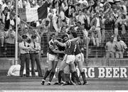 15 June 1988; Ronnie Whelan of Republic of Ireland, hidden, is congratulated by team-mates Kevin Sheedy, left, John Aldridge, centre, and Ray Houghton after scoring their side's goal during the UEFA European Football Championship Finals Group B match between Republic of Ireland and USSR at the Niedersachen Stadium in Hanover, Germany. Photo by Ray McManus/Sportsfile