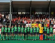 25 March 2012; The Ireland team during the National Anthems. Women’s 2012 Olympic Qualifying Tournament Final, FIH Road to London, Belgium v Ireland, Beerschot T.H.C., Kontich, Antwerp, Belgium. Picture credit: Stephen McCarthy / SPORTSFILE