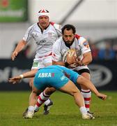 30 March 2012; John Afoa, Ulster, is tackled by Sinoti Sinoti, Aironi. Celtic League, Ulster v Aironi, Ravenhill Park, Belfast, Co. Antrim. Picture credit: Oliver McVeigh / SPORTSFILE