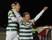 30 March 2012; Gary Twigg, right, Shamrock Rovers, celebrates after scoring his side's first goal with team-mate Billy Dennehy. Airtricity League Premier Division, Shamrock Rovers v Bohemians, Tallaght Stadium, Tallaght, Co. Dublin. Picture credit: David Maher / SPORTSFILE