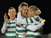 30 March 2012; Gary Twigg, centre, Shamrock Rovers, celebrates after scoring his side's first goal with team-mate's Chris Turner, right, and Billy Dennehy. Airtricity League Premier Division, Shamrock Rovers v Bohemians, Tallaght Stadium, Tallaght, Co. Dublin. Picture credit: David Maher / SPORTSFILE