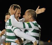 30 March 2012; Gary Twigg, left, Shamrock Rovers, celebrates after scoring his side's first goal with team-mate Chris Turner. Airtricity League Premier Division, Shamrock Rovers v Bohemians, Tallaght Stadium, Tallaght, Co. Dublin. Picture credit: David Maher / SPORTSFILE