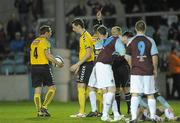 30 March 2012; Barry Molloy, left, Derry City, is shown a red card by referee Graham Kelly. Airtricity League Premier Division, Drogheda United v Derry City, Hunky Dory Park, Drogheda, Co. Louth. Photo by Sportsfile
