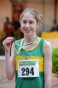 31 March 2012; Laura O'Dowd, Kilmihil Athletic Club, Co. Clare, with her silver medal she won in the Girls Under 18 800m at the Woodie’s DIY AAI Juvenile Indoor Championships of Ireland. Nenagh Indoor Arena, Nenagh, Co. Tipperary. Picture credit: Matt Browne / SPORTSFILE