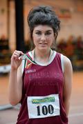 31 March 2012; Winner of the Girls Under 18 800m Laura O'Dowd, Ballinamore Athletic Club, Co. Leitrim, with her gold medal. Woodie’s DIY AAI Juvenile Indoor Championships of Ireland, Nenagh Indoor Arena, Nenagh, Co. Tipperary. Picture credit: Matt Browne / SPORTSFILE