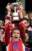 31 March 2012; St. Pauls captain Michael Murphy lifts the cup after the game. All-Ireland Colleges Senior Football B Championship Final, St. Pauls, Bessbrook v Ard Scoil Rís, Kingspan Breffni Park, Cavan. Picture credit: Brendan Moran / SPORTSFILE