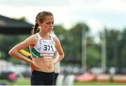 26 July 2017; Team Ireland's Mia McCalmont, from Donegal Town, Co. Donegal, dejected after the women's 3000m final, during the European Youth Olympic Festival 2017 at Olympic Park in Gyor, Hungary. Photo by Eóin Noonan/Sportsfile