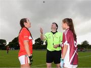 26 July 2017; Referee Stephen McNulty with captain Bridgit Wall of Cork, left, and Kate Geraghty of Galway ahead of the All Ireland Ladies Football Under 16 A Final match between Cork and Galway at McDonagh Park, Nenagh, Co. Tipperary. Photo by Seb Daly/Sportsfile
