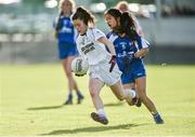26 July 2017; Ruth Birchall of Kildare in action against Tao Behan of Waterford during the All Ireland Ladies Football Under 16 B Final match between Kildare and Waterford at John Locke Park in Callan, Co Kilkenny. Photo by Matt Browne/Sportsfile