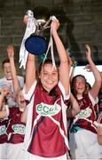 26 July 2017; Galway captain Kate Geraghty lifts the trophy following her side's victory during the All Ireland Ladies Football Under 16 A Final match between Cork and Galway at McDonagh Park, Nenagh, Co. Tipperary. Photo by Seb Daly/Sportsfile