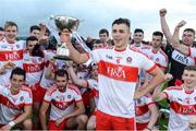 26 July 2017; Ciaran Steele of Derry holds the cup aloft after the Bord Gáis Energy Ulster GAA Hurling U21 Championship Final match between Derry and Down at Corrigan Park in Belfast. Photo by Oliver McVeigh/Sportsfile