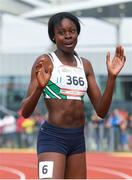 27 July 2017; Team Ireland's Rhasidat Adeleke, from Tallaght, Dublin, after finishing second and winning a silver medal in the women's 200m final during the European Youth Olympic Festival 2017 at Olympic Park in Gyor, Hungary. Photo by Eóin Noonan/Sportsfile