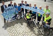 27 July 2017; Pictured today at the launch of the 3rd Great Dublin Bike Ride were, from left, CEO, Cycling Ireland, Geoff Liffey, President of Cycling Ireland Ciaran McKenna, Sport Ireland, Una May, Cyclist Lydia Boylan, Cycling Ireland, Deputy Mayor of Fingal County Council, Adrian Henchy, Minister of State at the Department of Transport, Tourism and Sport Brendan Griffin, TD, Ardmhéara Bhaile Átha Cliath / Lord Mayor of Dublin, Micheál Mac Donncha, John Treacy, CEO, Sport Ireland, Minister of State at the Department of Health, Catherine Byrne, TD, and Paul Brosnan, Healthy Ireland, joined by Garada Ruth Molloy and Sgt. Jim Clavin. The Great Dublin Bike Ride is an initiative from Sport Ireland who work in conjunction with Dublin City Council, Healthy Ireland, Fingal County Council, Cycling Ireland and Meath County Council to create the only cycling event of its kind to happen in Dublin. On Sunday 24th September 2017, up to 6,000 riders will set out from Smithfield in Dublin to take part in the third Great Dublin Bike Ride. To encourage the promotion of cycling safely through the city, event partners Sport Ireland, Dublin City Council, Healthy Ireland, Cycling Ireland and Fingal County Council are hosting a Great Dublin Bike Ride training day on Sunday 27th of August in the Rowing Centre in Islandbridge. to register simply visit http://greatdublinbikeride.ie/. Photo by Cody Glenn/Sportsfile