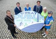 27 July 2017; Pictured today at the launch of the 3rd Great Dublin Bike Ride were, from left, Ardmhéara Bhaile Átha Cliath / Lord Mayor of Dublin, Micheál Mac Donncha, Minister of State at the Department of Transport, Tourism and Sport Brendan Griffin, TD, John Treacy, CEO, Sport Ireland, Deputy Mayor of Fingal County Council, Adrian Henchy, Minister of State at the Department of Health, Catherine Byrne, TD, and Cyclist Lydia Boylan from Cycling Ireland. The Great Dublin Bike Ride is an initiative from Sport Ireland who work in conjunction with Dublin City Council, Healthy Ireland, Fingal County Council, Cycling Ireland and Meath County Council to create the only cycling event of its kind to happen in Dublin. On Sunday 24th September 2017, up to 6,000 riders will set out from Smithfield in Dublin to take part in the third Great Dublin Bike Ride. To encourage the promotion of cycling safely through the city, event partners Sport Ireland, Dublin City Council, Healthy Ireland, Cycling Ireland and Fingal County Council are hosting a Great Dublin Bike Ride training day on Sunday 27th of August in the Rowing Centre in Islandbridge. to register simply visit http://greatdublinbikeride.ie/. Photo by Cody Glenn/Sportsfile