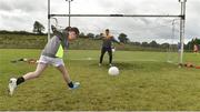 27 July 2017; Lauren Deegan takes a penalty against Lee  during the Lee Keegan's Kellogg’s GAA Cul Camps Surprise Visit at Leitrim Town Centre in Leitrim. Photo by Matt Browne/Sportsfile