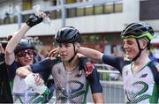 27 July 2017; Team Ireland's cycling team, from left, Mark Smith, from Kells, Co Meath, Shay Donley, from Ballymoney, Co Antrim, and Cahir Doyle, from Magherafet, Derry, after competing in the men's cycling road race during the European Youth Olympic Festival 2017 at Olympic Park in Gyor, Hungary. Photo by Eóin Noonan/Sportsfile